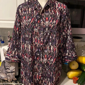 E woman’s Alia casual button-down three-quarter sleeve plus size top 16 W. EUC